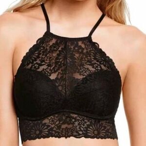 PINK Victoria's Secret Black Floral Lace Racerback Underwire Bralette Medium